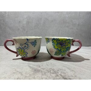 Artistic Accents Coastline Imports Floral Tea Cup Set of 2 Pink Handle Scalloped